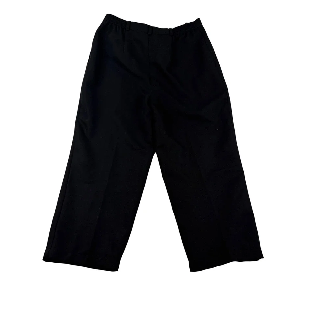 Black Straight Leg Trousers High Rise Elastic Back Career Pants 1251